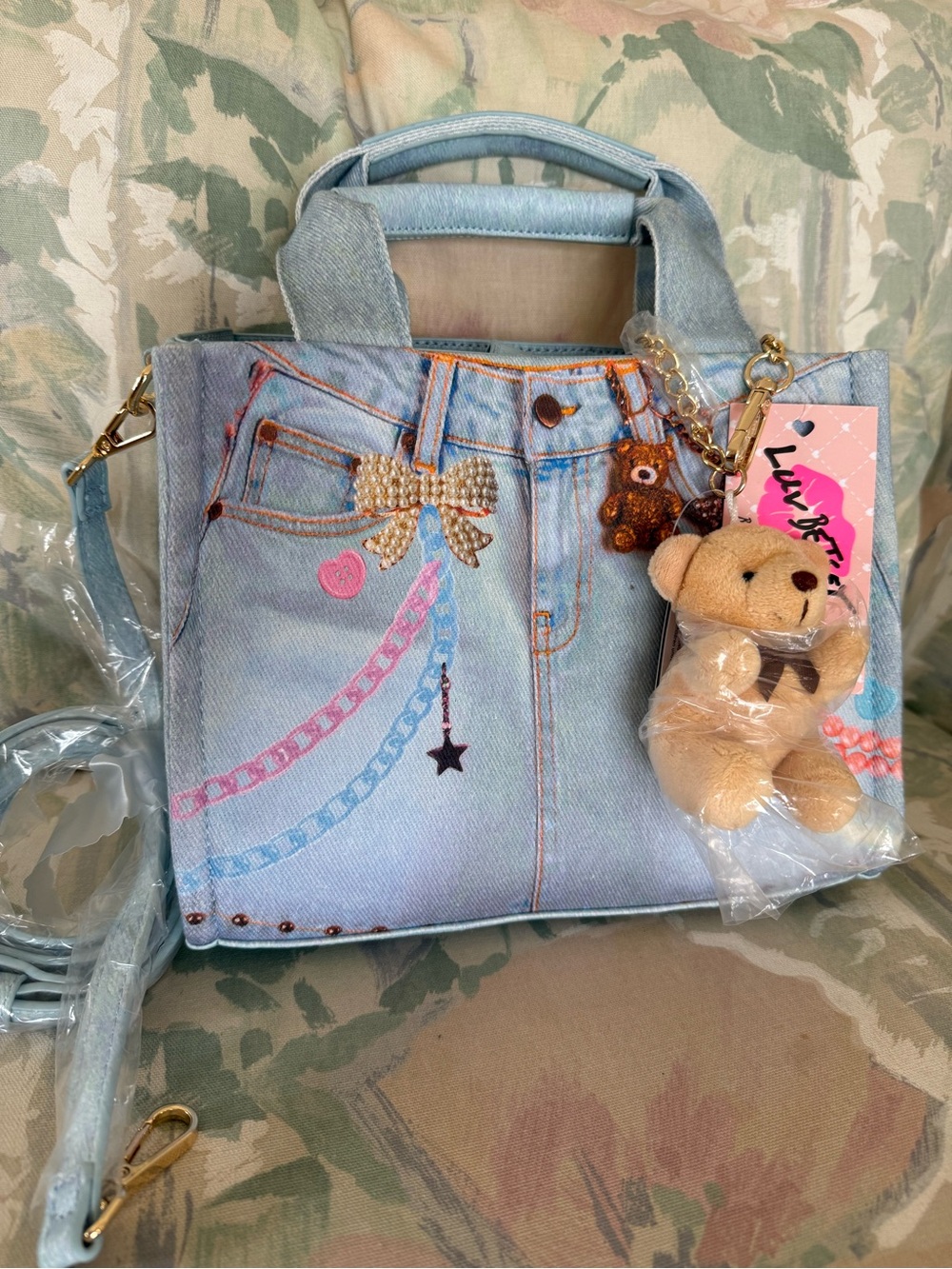 Luv Betsey by Betsey Johnson Women’s Blue Satchel Top Handle, Crossbody, Teddy